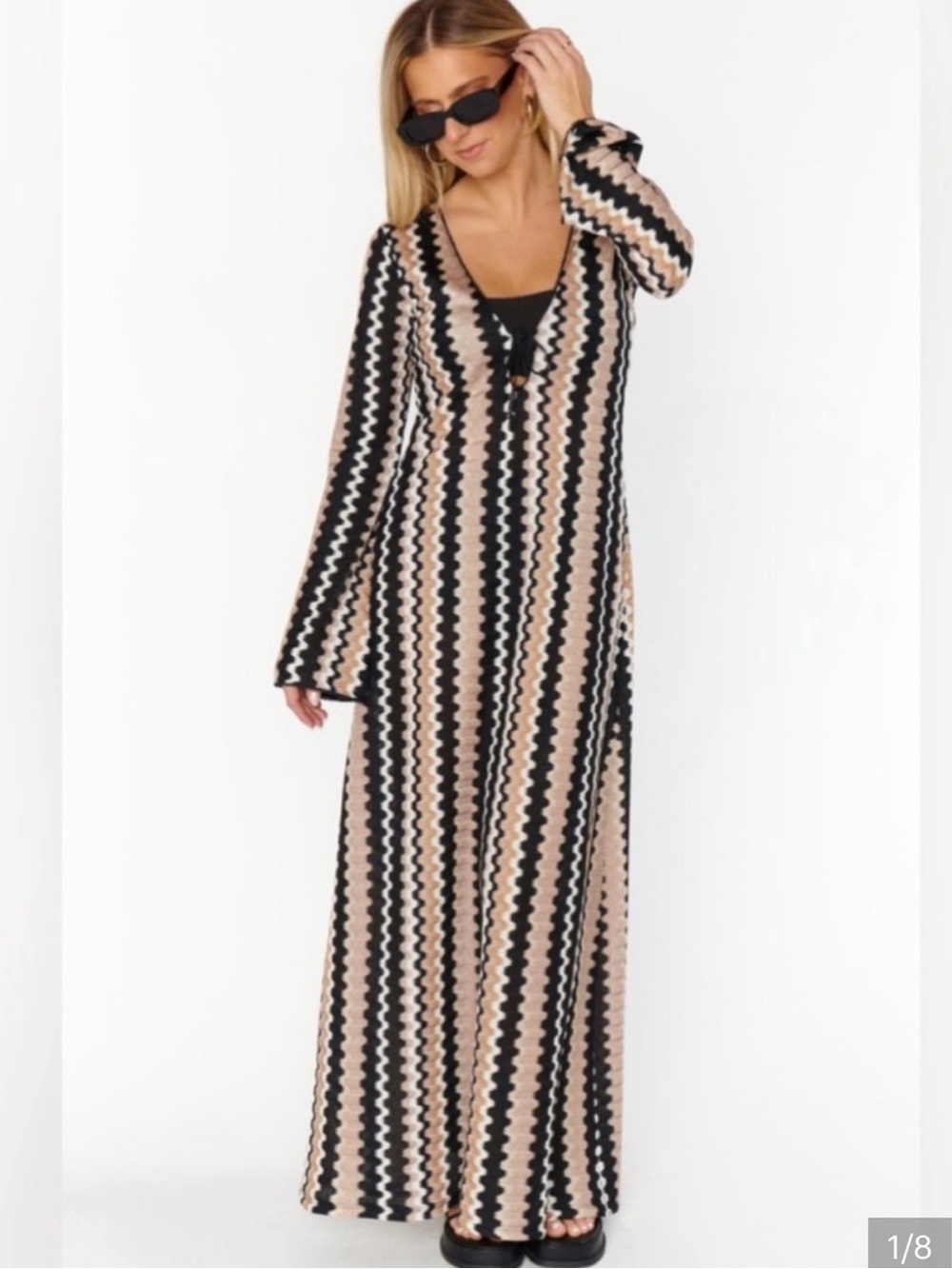 Show Me Your MuMu Black and Beige Zigzag Hooded Maxi Dress